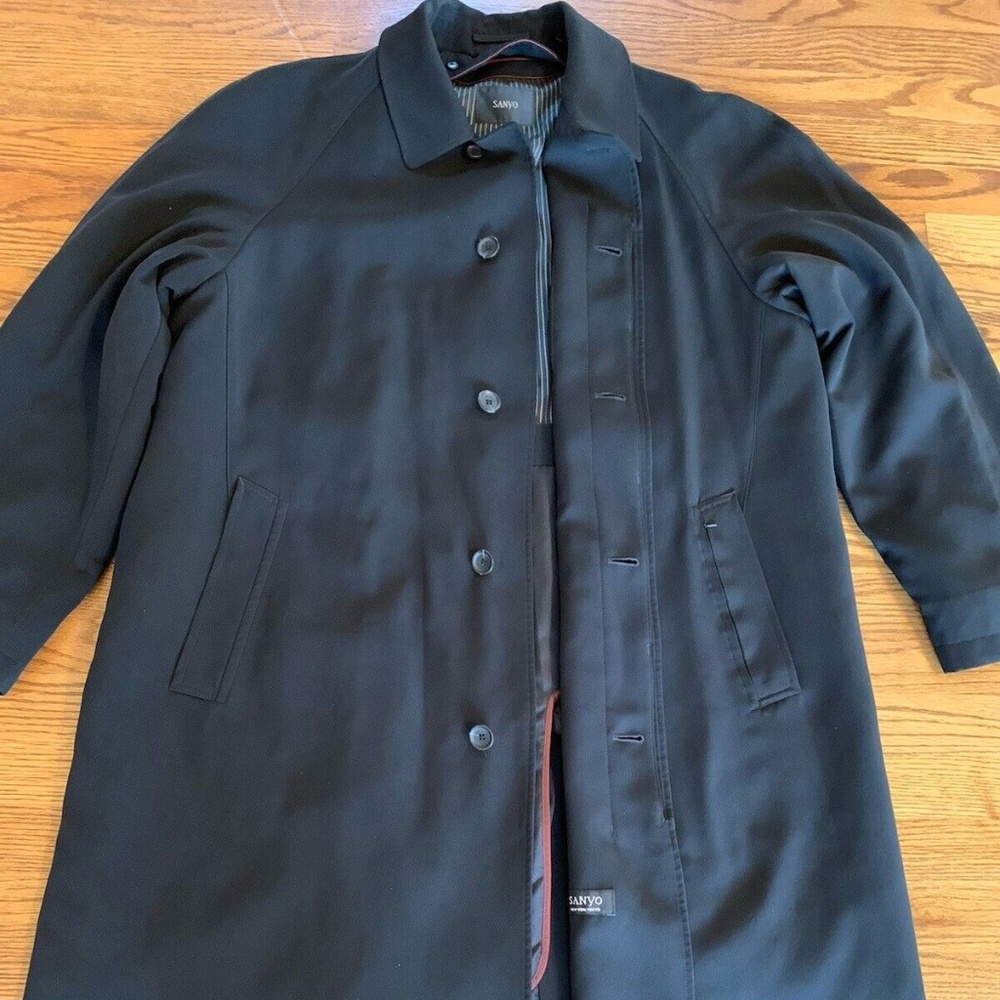 Sanyo Men’s Size 44 Classy Removable Lining Black Trench Coat Vintage Style